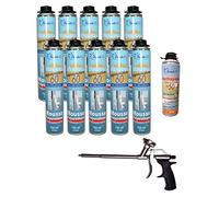 DSTOCK60 - LOT DE 10 MOUSSES PISTOLABLES + 1 PISTOLET + 1 NETTOYANT - MOUSSE EXPANSIVE 750 ML - MOUSSE POLYURÉTHANE PROFESSIONNELLE - ISOLE, COLLE ET REBOUCHE - EXTÉRIEUR ET INTÉRIEUR