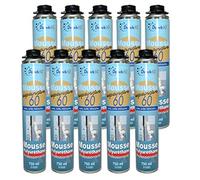 DSTOCK60 - LOT DE 10 MOUSSES PISTOLABLES - MOUSSE EXPANSIVE 750 ML - MOUSSE POLYURÉTHANE PROFESSIONNELLE - ISOLE, COLLE ET REBOUCHE - EXTÉRIEUR ET INTÉRIEUR