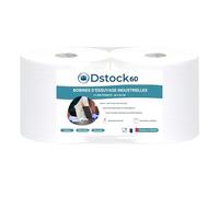 DSTOCK60 - Lot de 2 bobines d’essuyage industrielles blanches - 800 formats prédécoupés - 26 x 35 cm- pure ouate gaufrée