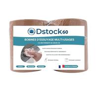 DSTOCK60 - Lot de 2 Bobines d’Essuyage Multi-Usages - Ouate Double Épaisseur Chamois - 450 formats de 20x30 cm - Fabriqué en France