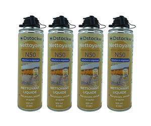 DSTOCK60 - LOT DE 4 NETTOYANTS MOUSSE EXPANSIVE POLYURETHANE - NETTOYANT POUR PISTOLETS, AEROSOLS ET SURFACES - DETACHANT, DEGRAISSANT - 500 ML