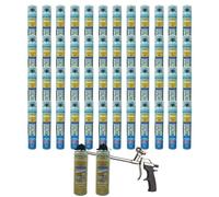 DSTOCK60 - Lot de 48 mousses expansives pistolables 750 ml + 2 Nettoyants Mousse + 1 pistolet - Mousse polyuréthane professionnelle - Isole, colle et rebouche - Extérieur et intérieur