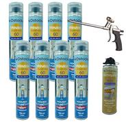 DSTOCK60 - Lot de 8 mousses expansives pistolables 750 ml + 1 Nettoyant Mousse + 1 pistolet - Mousse polyuréthane professionnelle - Isole, colle et rebouche - Extérieur et intérieur