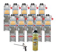 DSTOCK60 - Pack de 10 mousses expansives polyuréthanes projetables 700 ml + 1 pistolet + 1 nettoyant mousse - compatible multi-surfaces - application facile et rapide