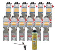 DSTOCK60 - Pack de 12 mousses expansives polyuréthanes projetables 700 ml + 1 pistolet + 1 nettoyant mousse - compatible multi-surfaces - application facile et rapide