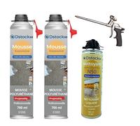 DSTOCK60 - Pack de 2 mousses expansives polyuréthanes projetables 700 ml + 1 pistolet + 1 nettoyant mousse - compatible multi-surfaces - application facile et rapide