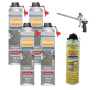 DSTOCK60 - Pack de 4 mousses expansives polyuréthanes projetables 700 ml + 1 pistolet + 1 nettoyant mousse - compatible multi-surfaces - application facile et rapide