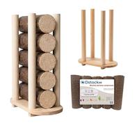 DSTOCK60 - Pack porte-bûches et 5 bûchettes compressées en bois de hêtre - Fabrication Française - Longue combustion 2h30 - Haute performance énergétique