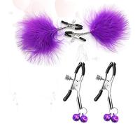 Dstymkler 2 Paires de Jouets de Pinces drôles, Pinces à Plumes métalliques et Pinces à Cloches - Ensemble Cadeau Romantique pour Les Couples (Violet)