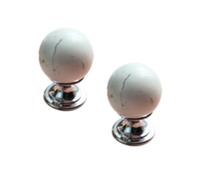 DSWZLQDXB 2 pièces Poignées de placards Sphérique Poignet pour Tiroir Poignée de tirette Alliage de zinc Boutons portes Cuisine Rétro Chambre Cabinet Tirer (White-Chrome)
