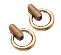 DSWZLQDXB 2 Pièces Poignées de tiroir anneaux d'armoire en Noyer + alliage de zinc anneau rond Boutons d'armoire Poignées de tirage Anneaux boutons de tiroir pour commode (B,gold)