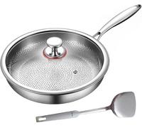 DSXH Poêle en titane pur martelé Pro avec couvercle, légère, batterie de cuisine Titanium Pro, poêle à frire antiadhésive ultra durable en titane pur (argenté, 28 cm)