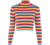 DSXH Pull Court à Manches Longues et col roulé pour Femme Motif Rayures Arc-en-Ciel