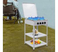 DSYOGX Plaque de cuisson à gaz à 4 feux, avec support antidérapant, 4 brûleurs NG/LPG, pour l'extérieur, autoportante, avec protection contre le vent et double étagère, pour rôti mélangé, pâtes, soupe
