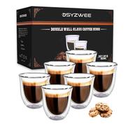 DSYZWEE Lot de 6 tasses à expresso à double paroi en verre borosilicate (6 x 80 ml), tasses à café en verre à thé, fabriquées à la main artisanalement - solides, isolées sous vide