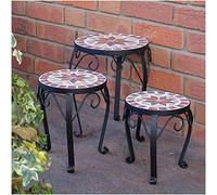 Dszapaci Ensemble de 3 tabourets porte-fleurs ronds à mosaïque Pour jardin, terrasse, intérieur Céramique 3er Set