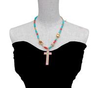 DSZUJTYROP 28x58mm Multi Stone Pave Cross Pendant Necklace 19" Gemstone Fashion Jewelry