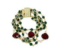 DSZUJTYROP 5 Rows Cultured White Pearl Green Crystal Rosary Chain Bracelet Beaded Jewelry Fashion Lady Jewelry Gifts