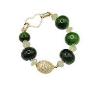 DSZUJTYROP Bijoux naturel vert préhnite émeraude polissage Agate brute Rondelle lisse perles collier Bracelet boucles d'oreilles ensembles(Bracelet)