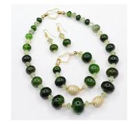 DSZUJTYROP Bijoux naturel vert préhnite émeraude polissage Agate brute Rondelle lisse perles collier Bracelet boucles d'oreilles ensembles(Sets)