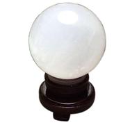 DSZUJTYROP Crystal Ball with Wooden Stand Quartz White Calcite Ornament Witchcraft Home Office FengShui Decoration,18cm/7.1in
