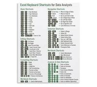 DSZUJTYROP Data Analyst Excel Hotkeys Poster Ctrl Shift Arrow Select Range Ctrl Space Select Column Bedroom Wall Decor(Unframed,08x12inch(20x30cm))