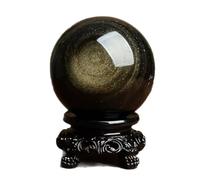 DSZUJTYROP Golden Obsidian Crystal Sphere Quartz Ball with Stand for Fengshui, Divination, Home Decoration, Black Magic,14cm/5.5in