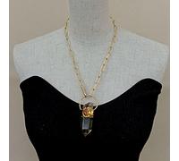 DSZUJTYROP Lemon Quartz Point Citrines Rough Pendant gold color plated Chain Necklace 20" for women
