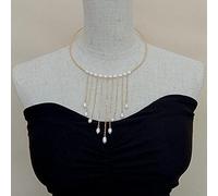 DSZUJTYROP Necklace Freshwater Cultured White rice Pearl Gold color chain Necklace 17" Women Jewelry