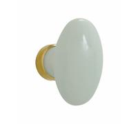 DT 2000 150165 Bouton ovale porcelaine Blanc sur laiton poli