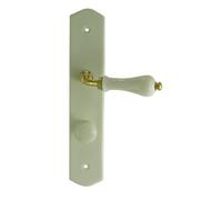 DT 2000 550142 Demi poignée de porte sur plaque poire porcelaine Blanc sur laiton poli condamnation