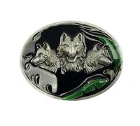 DT Boucle de ceinture vintage en 3D avec motif loup sauvage hurlant et feuille de loup punk western - Cadeau pour homme et femme pour un anniversaire ou Noël, 4, 9.5cm x 6.8cm