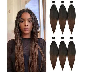 DT CHERYL Rajout Cheveux Tresses 66cm Lot De 6 Extensions De Cheveux TresséS Pré-éTiréS EZ Yaki Texture Braids Meches Cheveux Naturel Extension Pre Stretched Braiding Hair(T1B/30)