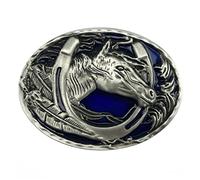 DT Homme Tête de cheval fer à cheval avec feuille Western Cowboy Boucle de ceinture Trois couleurs émail Gris, 3