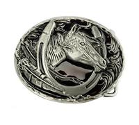 DT Tête de cheval pour homme avec boucle de ceinture de cowboy occidentale trois couleurs en émail gris, cadeau pour ami, famille, 2, 8.5cm x 6.3cm