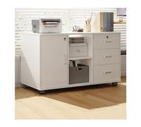 DTACBNEUZ Armoire de rangement sous le bureau, trois tiroirs, deux compartiments, une porte, armoire de rangement en bois verrouillable pour plantes, buffet, tiroir, armoire de classement (blanc)