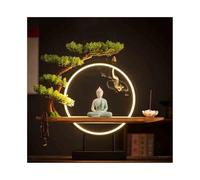 DTACBNEUZ Décoration d'intérieur - Statue de Bouddha vert en céramique associée à un anneau lumineux simulé - Décoration Feng Shui