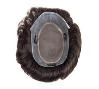 DTACBNEUZ Perruques Homme Perruque en Cheveux Humains avec Partie Supérieure en Dentelle Française et PU Autour des Cheveux, Clips en postiches Masculins Perruque Synthétique Naturelle et moelleuse (2