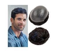 DTACBNEUZ Perruques pour homme prothèses pour cheveux mâles avec base en cuir entier, avec double nœud, avec mèches bleues de 0,06 à 0,08 mm Perruque synthétique naturelle et moelleuse (7 x 9)