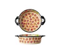 DTACBNEUZ Plat à gratin en céramique 880 ml Rond Double Oreille Vintage Four multifonction Plat à gratin en céramique Plat à gratin en porcelaine