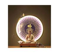DTACBNEUZ Statue de Bouddha en argile violette avec écritures bouddhistes violettes - Lampe cercle pour salon, bureau Feng Shui