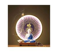 DTACBNEUZ Statue de Bouddha en céramique avec anneau lumineux violet Feng Shui Décoration pour salon entrée