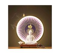 DTACBNEUZ Statue de Bouddha en céramique pour décoration d'intérieur, salon, foyer, décoration Feng Shui avec cercle lumineux violet