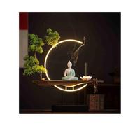 DTACBNEUZ Statue de Bouddha en céramique verte Décoration d'intérieur Salon Foyer Feng Shui Décoration avec anneau lumineux en forme de C
