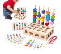 Dtaigou Jouet de séquençage de Perles en Bois, Puzzles Assortis de Formes en Bois | Jouet de séquençage de Perles de Forme géométrique pour | Jouets empilables de tri de Conception réaliste pour