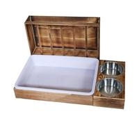 Dtaigou Mangeoire à foin pour lapin - Mangeoire à foin en bois avec 2 bols et toilettes - Distributeur de nourriture anti-gaspillage pour petits animaux de compagnie pour lapin, chinchilla hamster