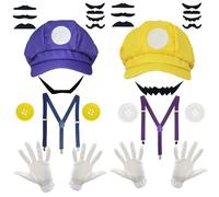 DTAOZFA 26 pièces Super Brothers Accessoires de Costume, Cosplay Super Brothers, costume de carnaval adulte, Chapeau, barbe, gants, bretelles à volonté