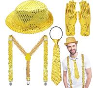 DTAOZFA Accessoires de costume à paillettes pour homme, bretelles à paillettes, tenue à paillettes pour homme, chapeaux, bretelles, gants, cravate, adaptés aux fêtes de carnaval - Personnages à thème