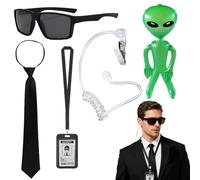 DTAOZFA Lot De 5 Accessoires de Costume d'Agent, Ensemble D'Accessoires D'Agent, Kit de Costumade de Sécurité, Lunettes Noires, Plaque Signalétique, Cravate, Écouteurs