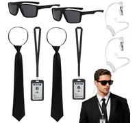 DTAOZFA Lot De 8 Accessoires de Costume d'Agent, Ensemble D'Accessoires D'Agent, Kit de Costumade de Sécurité, Lunettes Noires, Plaque Signalétique, Cravate, Écouteurs